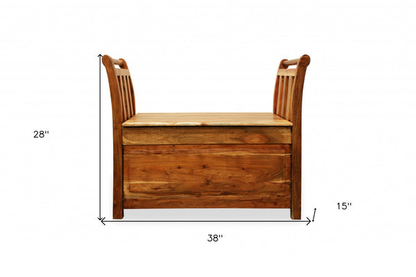 HomeRoots 38" Natural Solid Wood Storage Bench with Flip Top, Rustic Charm & Hidden Storage for Entryway 488869