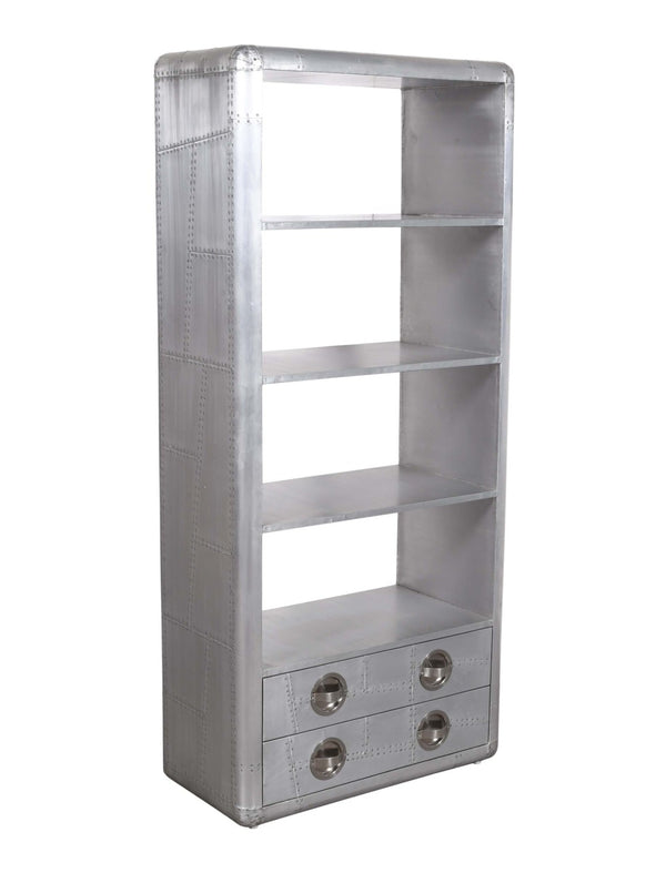 HomeRoots 71" Silver Aluminum Four-Tier Bookcase with Drawers - Modern Storage Solution for Home & Office 488870