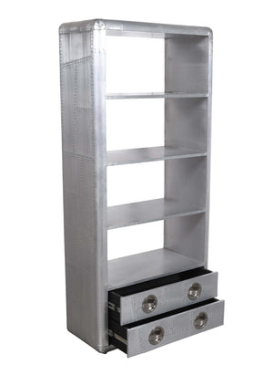 HomeRoots 71" Silver Aluminum Four-Tier Bookcase with Drawers - Modern Storage Solution for Home & Office 488870