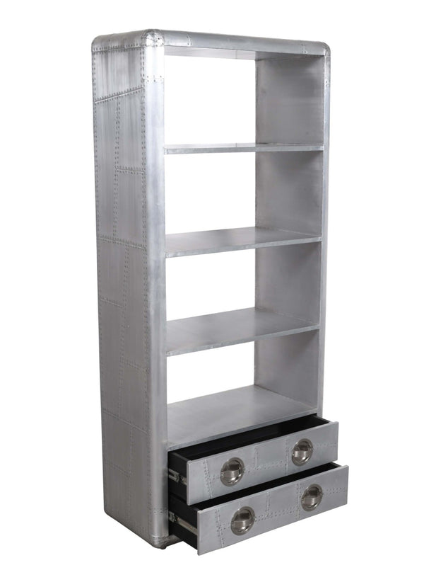 HomeRoots 71" Silver Aluminum Four-Tier Bookcase with Drawers - Modern Storage Solution for Home & Office 488870