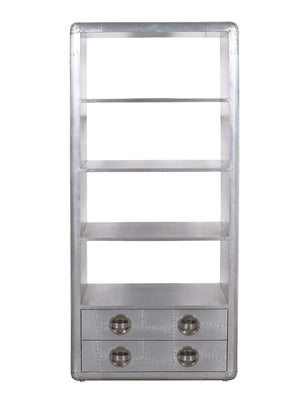 HomeRoots 71" Silver Aluminum Four-Tier Bookcase with Drawers - Modern Storage Solution for Home & Office 488870