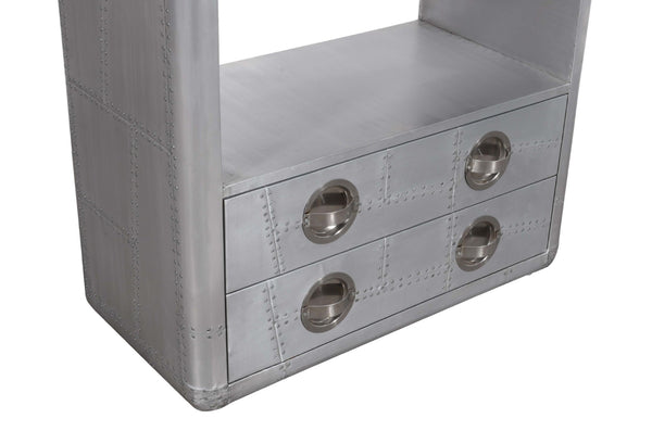 HomeRoots 71" Silver Aluminum Four-Tier Bookcase with Drawers - Modern Storage Solution for Home & Office 488870