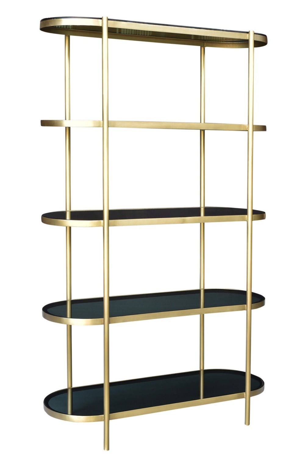 HomeRoots 75" Black and Gold Etagere Bookcase - Elegant Four-Tier Iron & Glass Design for Stylish Storage & Display 488875