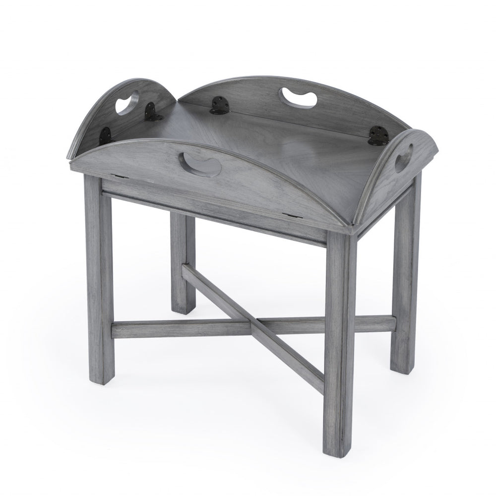 Homeroots 30" Powder Gray Oval Distressed Adjustable Shape Coffee Table   488879