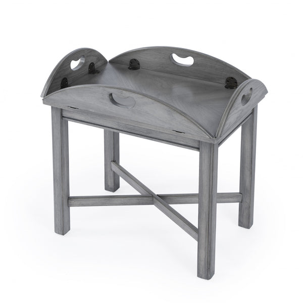 Homeroots 30" Powder Gray Oval Distressed Adjustable Shape Coffee Table   488879