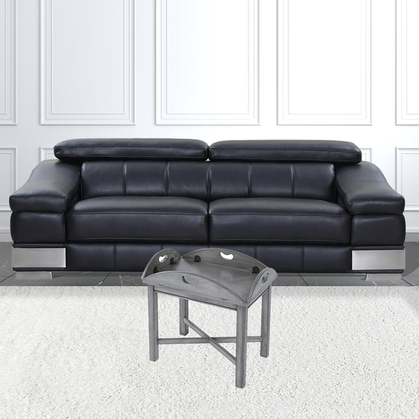 Homeroots 30" Powder Gray Oval Distressed Adjustable Shape Coffee Table   488879