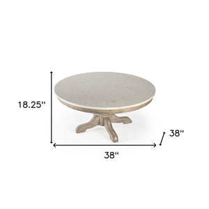 Homeroots 38" Beige And Off White Genuine Marble Round Distressed Coffee Table   488882