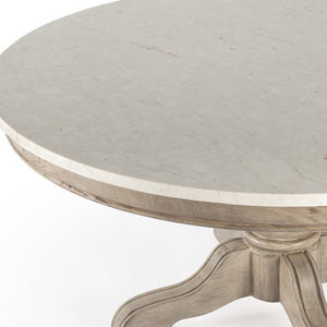 Homeroots 38" Beige And Off White Genuine Marble Round Distressed Coffee Table   488882