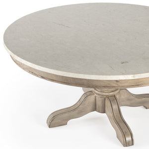 Homeroots 38" Beige And Off White Genuine Marble Round Distressed Coffee Table   488882