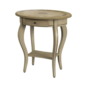 Homeroots 26" Beige Manufactured Wood Oval End Table With Drawer And Shelf   488884