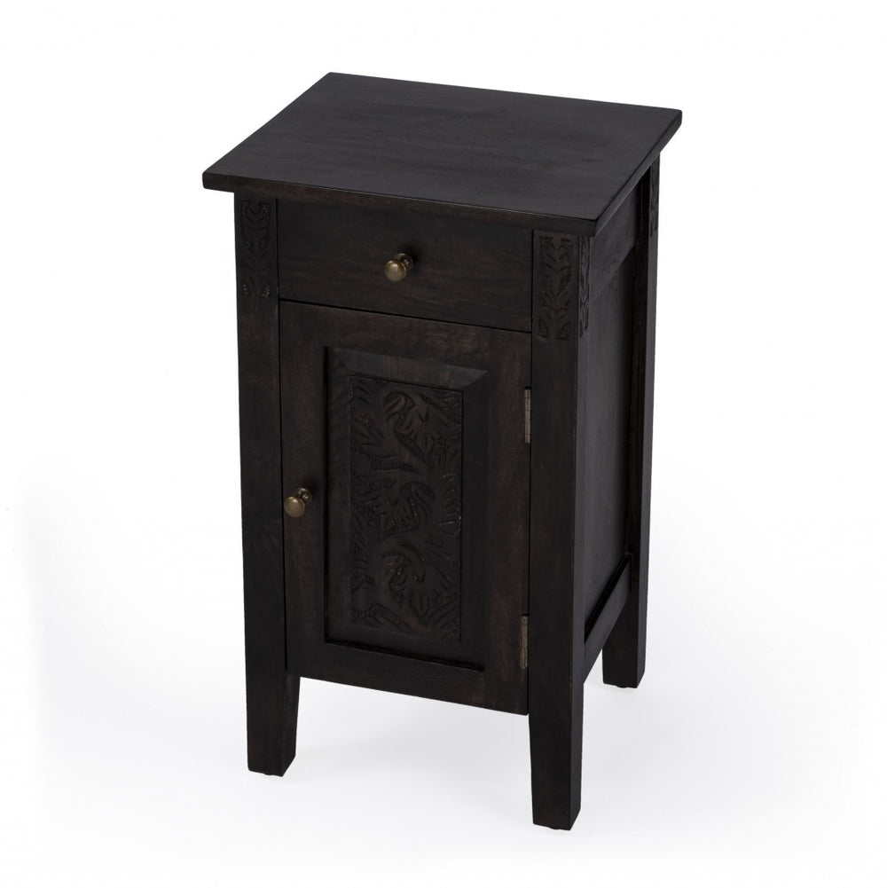 HomeRoots 24" Rustic Solid Wood End Table with Storage Drawer & Door – Vintage Charm for Any Room 488892