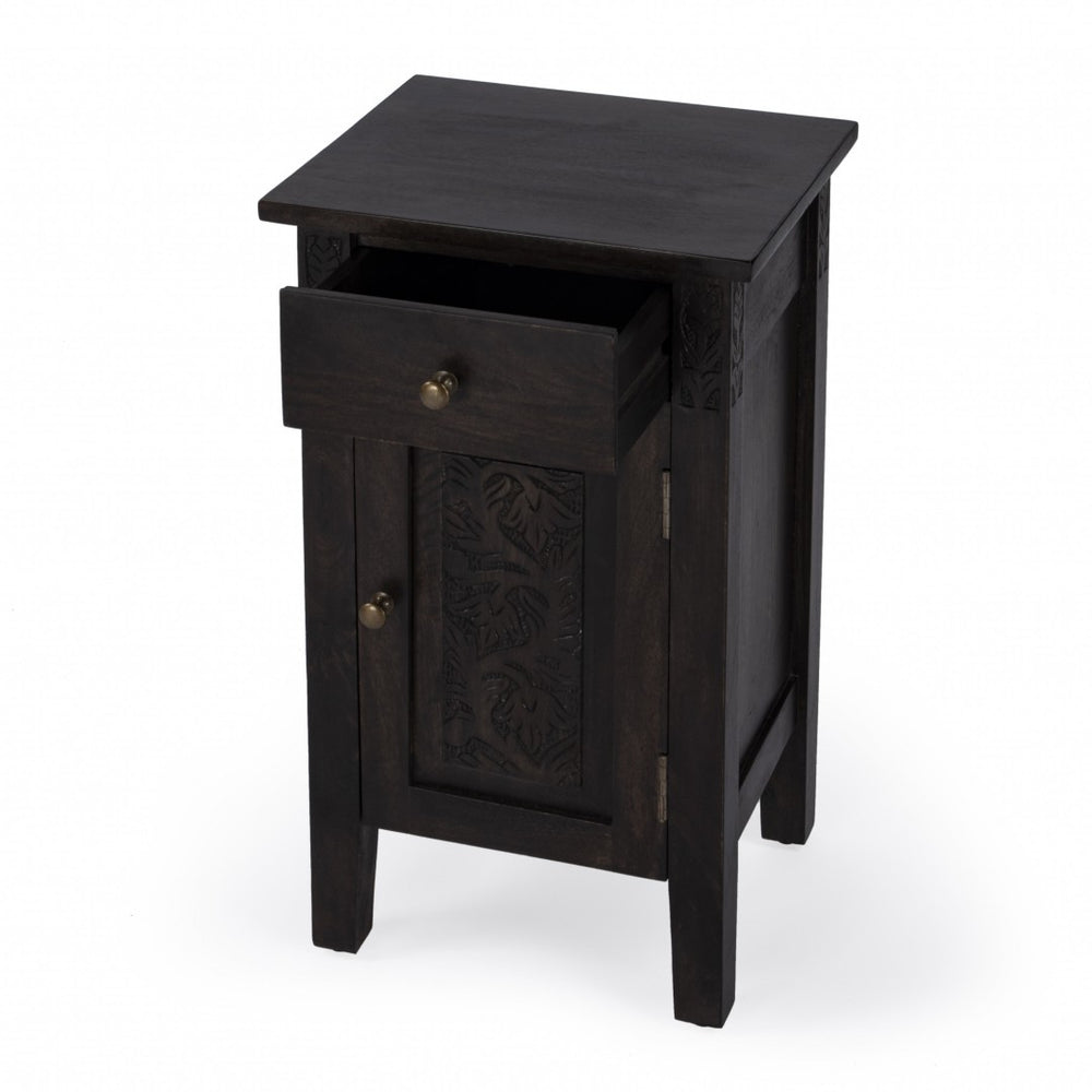 HomeRoots 24" Rustic Solid Wood End Table with Storage Drawer & Door – Vintage Charm for Any Room 488892