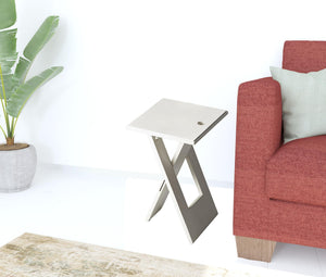 Homeroots 18" White Solid Wood Square Folding End Table   488893