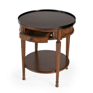 Homeroots 26" Medium Brown Manufactured Wood Round End Table With Drawer And Shelf   488896