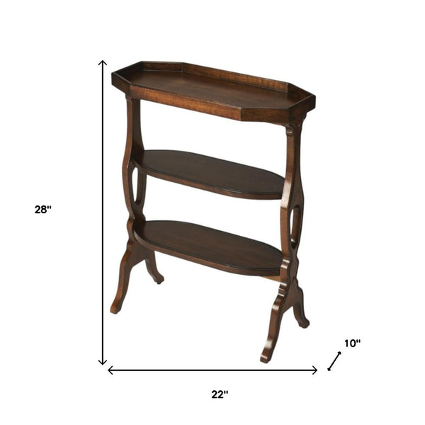 HomeRoots 28" Rustic Dark Brown Octagonal End Table with Two Shelves for Stylish Storage & Display Options 488898