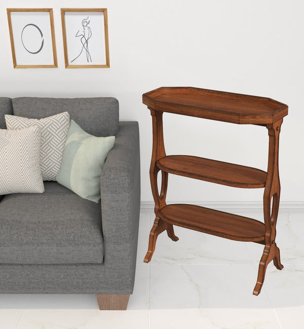 HomeRoots 28" Medium Brown Octagon End Table - Rustic Charm with 2 Shelves for Stylish Storage & Versatility 488899