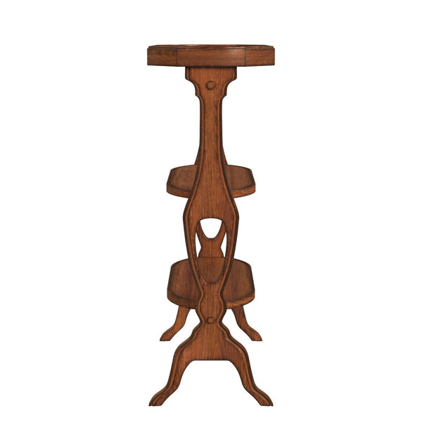 HomeRoots 28" Medium Brown Octagon End Table - Rustic Charm with 2 Shelves for Stylish Storage & Versatility 488899