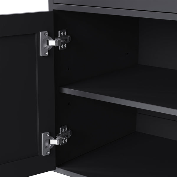 English Elm On-Trend Farmhouse Entertainment Center For Tvs Up To 70" With Adjustable Shelves & Glass Doors N721S000041B