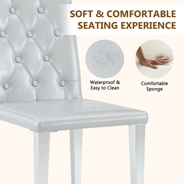 English Elm 4-piece Brown Suede Dining Chair Set with Tufted Back and Walnut Metal Legs Light Gray,Silver W1151P361183
