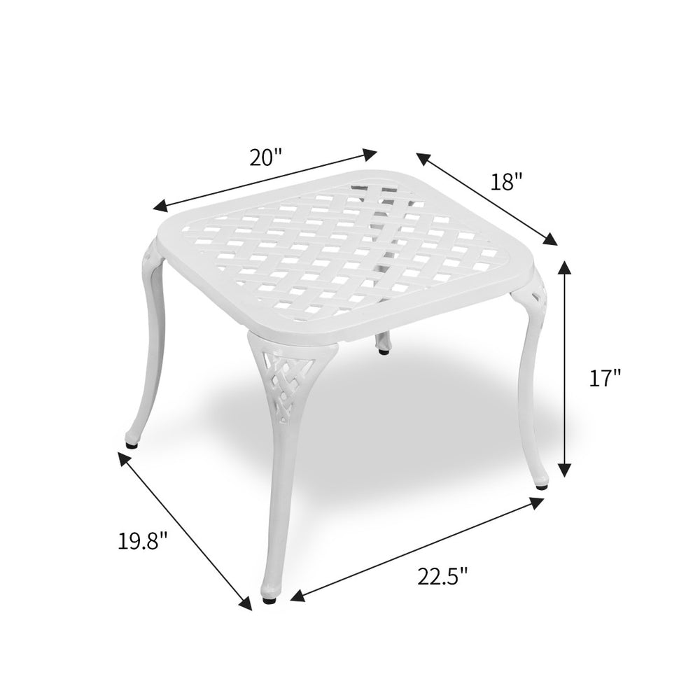 English Elm Outdoor Cast Aluminum Side Table Ornate Openwork Top Weather Resistant White Finish W640P417133