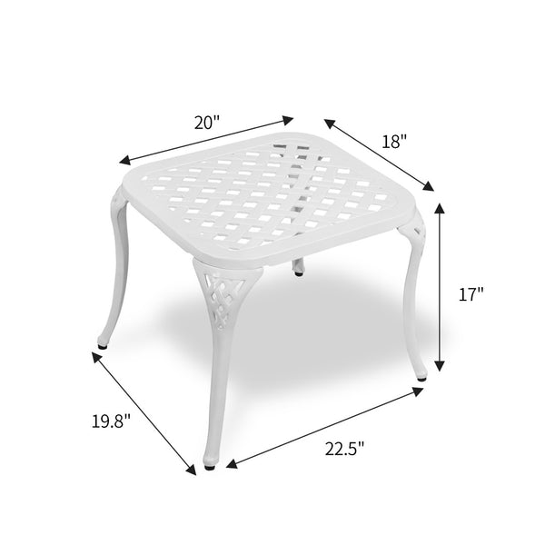 English Elm Outdoor Cast Aluminum Side Table Ornate Openwork Top Weather Resistant White Finish W640P417133