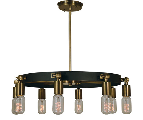 Framburg 8-light Versatile Chandelier With Unique Configurations For Modern Industrial Spaces, Made In Usa Antique Brass With Matte Black Metal 4889 Ab/Mblack