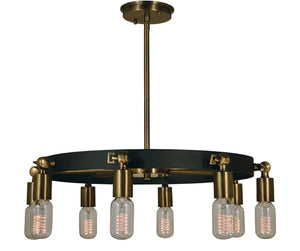 Framburg 8-light Versatile Chandelier With Unique Configurations For Modern Industrial Spaces, Made In Usa Antique Brass With Matte Black Metal 4889 Ab/Mblack