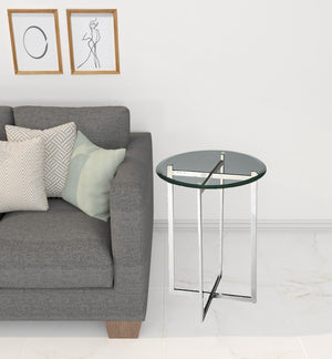 Homeroots 21" Silver Geo Base And Glass Round End Table   488902