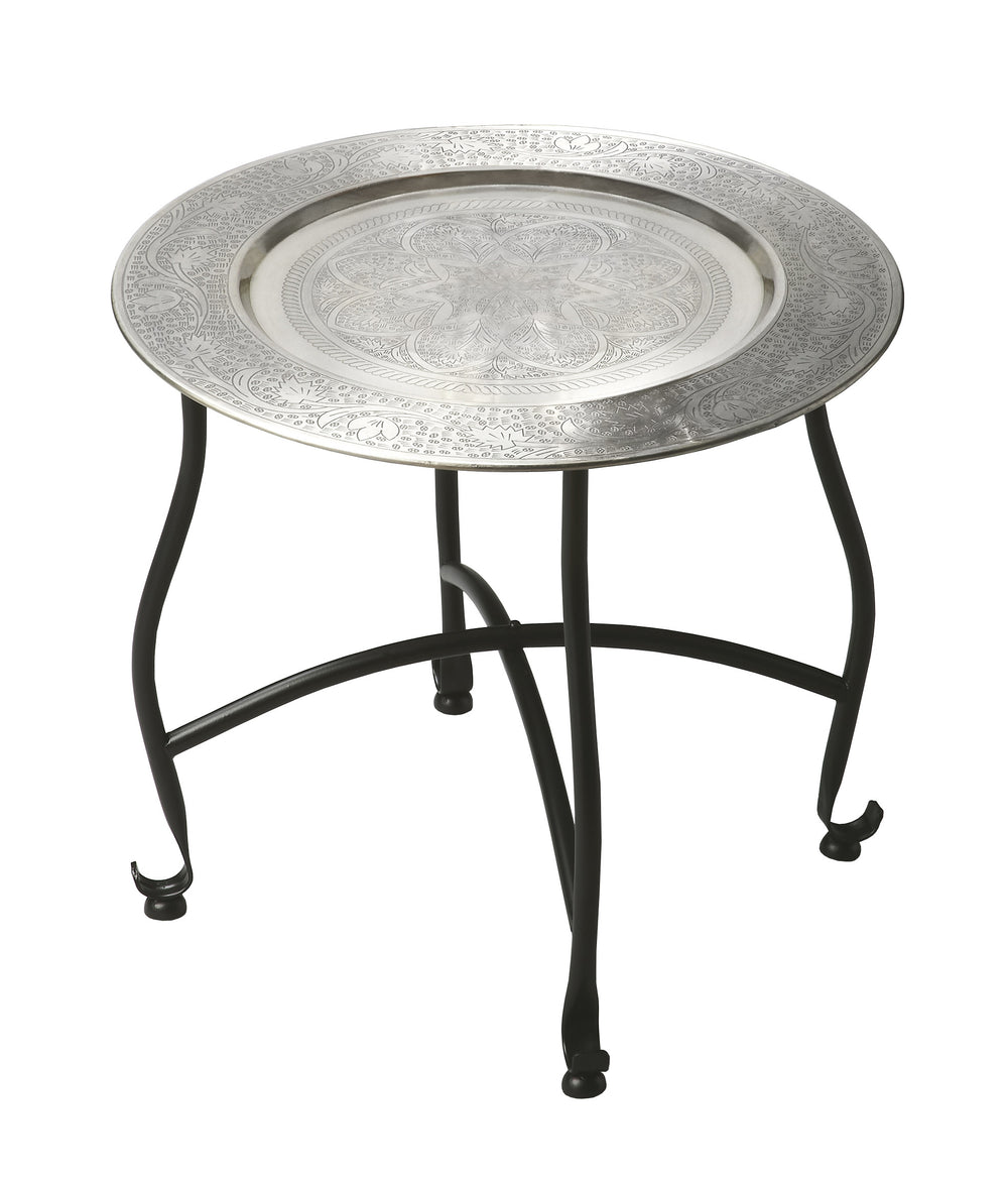 Homeroots 14" Black And Silver Aluminum Round End Table   488905