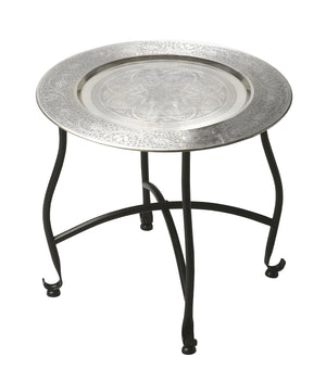 Homeroots 14" Black And Silver Aluminum Round End Table   488905