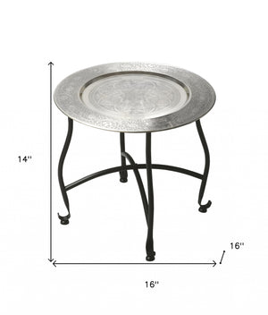 Homeroots 14" Black And Silver Aluminum Round End Table   488905