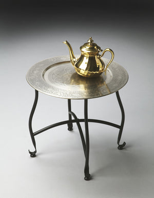 Homeroots 14" Black And Silver Aluminum Round End Table   488905