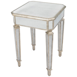 Homeroots 26" Silver Distressed Glass Square End Table   488918