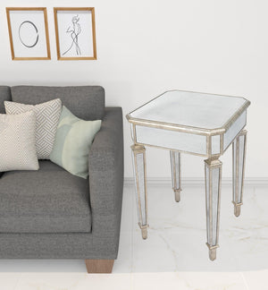 Homeroots 26" Silver Distressed Glass Square End Table   488918