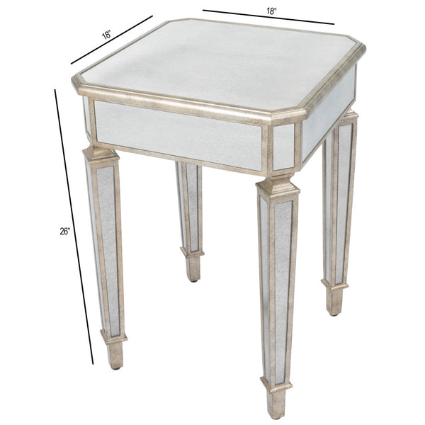 Homeroots 26" Silver Distressed Glass Square End Table   488918