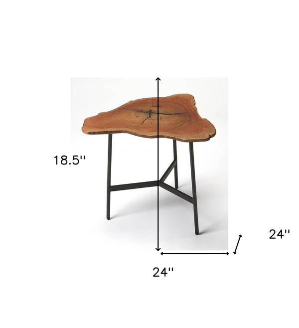 Homeroots 19" Black And Natural Brown Solid Wood Free Form End Table   488919