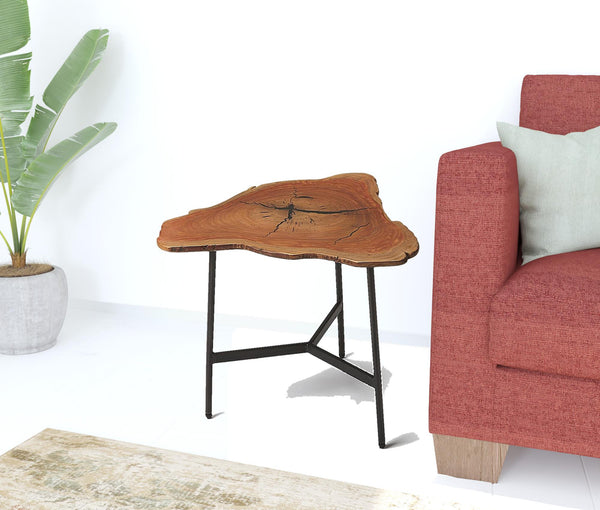 Homeroots 19" Black And Natural Brown Solid Wood Free Form End Table   488919