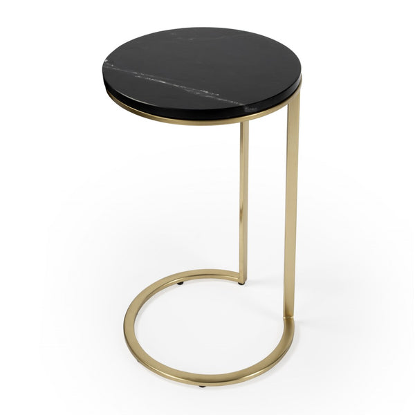 HomeRoots 28" Black Marble Round End Table - Elegant Accent for Living Room, Entryway, or Bedroom Décor 488921