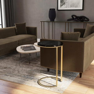 HomeRoots 28" Black Marble Round End Table - Elegant Accent for Living Room, Entryway, or Bedroom Décor 488921