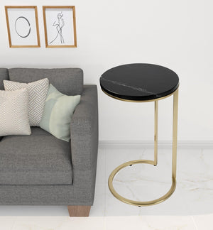 HomeRoots 28" Black Marble Round End Table - Elegant Accent for Living Room, Entryway, or Bedroom Décor 488921