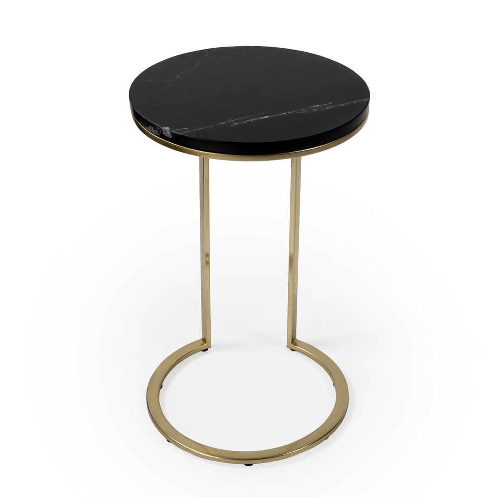 Homeroots 28" Black Marble Round End Table   488921
