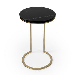 HomeRoots 28" Black Marble Round End Table - Elegant Accent for Living Room, Entryway, or Bedroom Décor 488921