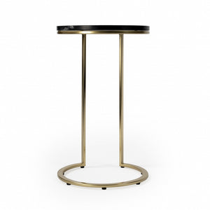 HomeRoots 28" Black Marble Round End Table - Elegant Accent for Living Room, Entryway, or Bedroom Décor 488921
