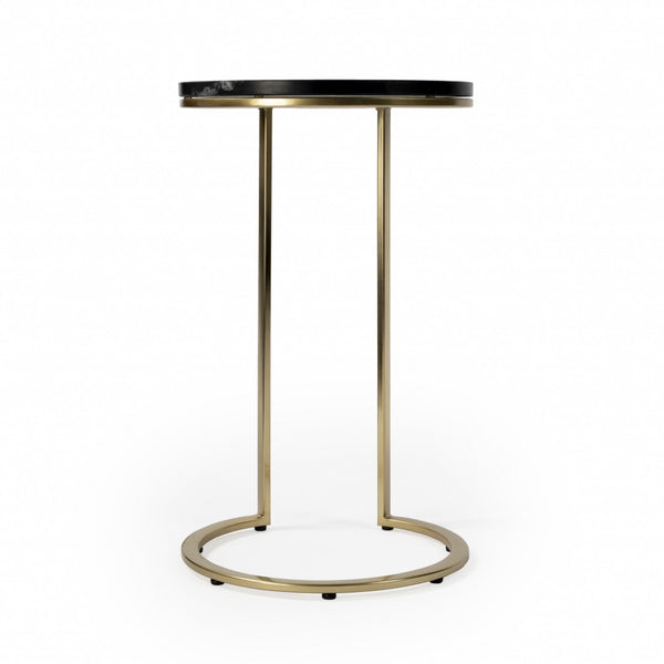 HomeRoots 28" Black Marble Round End Table - Elegant Accent for Living Room, Entryway, or Bedroom Décor 488921