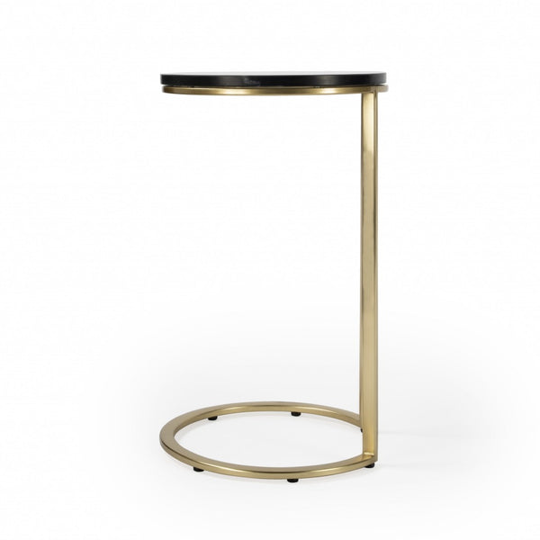 HomeRoots 28" Black Marble Round End Table - Elegant Accent for Living Room, Entryway, or Bedroom Décor 488921