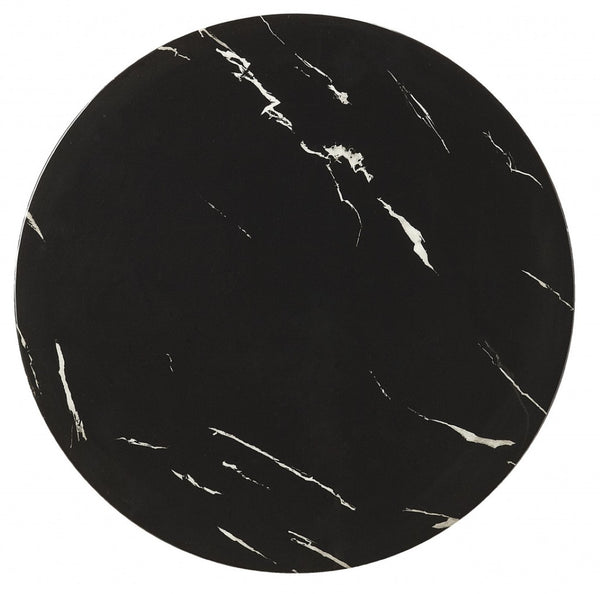 HomeRoots 28" Black Marble Round End Table - Elegant Accent for Living Room, Entryway, or Bedroom Décor 488921
