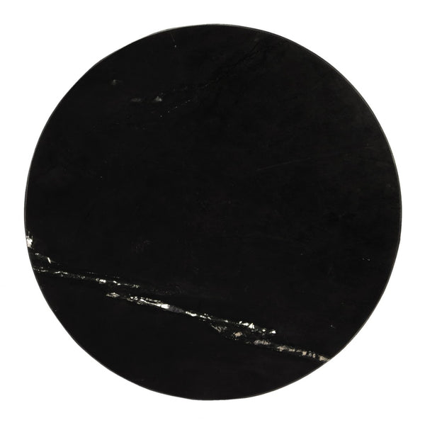 HomeRoots 28" Black Marble Round End Table - Elegant Accent for Living Room, Entryway, or Bedroom Décor 488921