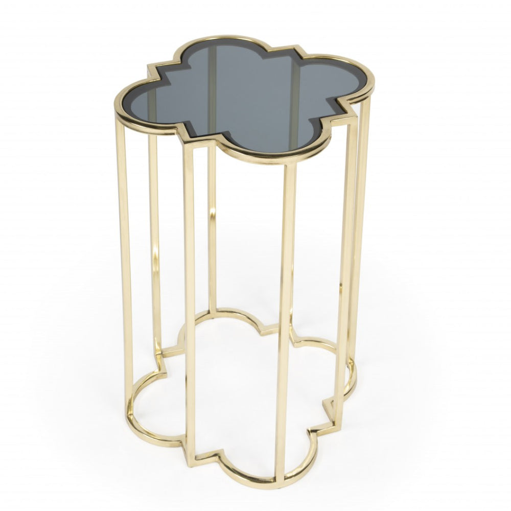 HomeRoots 24" Gold And Black Glass Free Form End Table - Modern Vintage Accent Table for Living Room Elegance 488924
