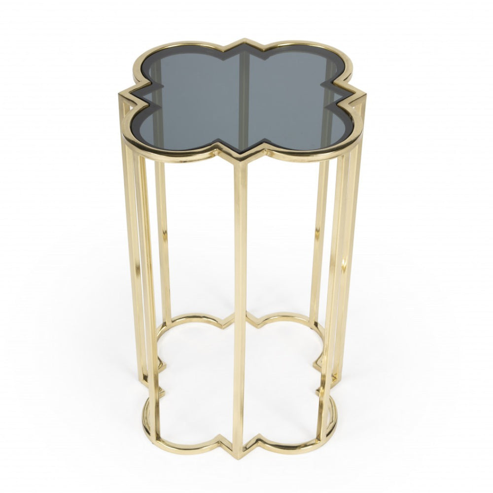 HomeRoots 24" Gold And Black Glass Free Form End Table - Modern Vintage Accent Table for Living Room Elegance 488924