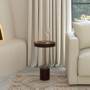 Homeroots 22" Black And Rosegold Solid Wood Round End Table   488928